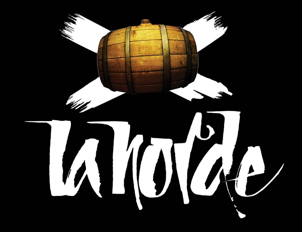 Logo du groupe La Horde. Un tonneau devant une croix, en dessous, le nom du groupe.