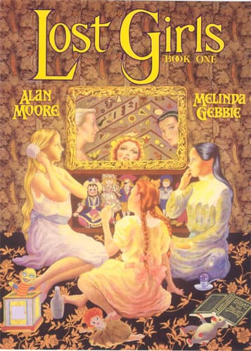 Couverture de "Lost Girls" d'Alan Moore : trois jeunes filles devant un miroir qui les reflète plus vieilles.